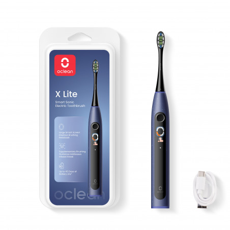 Ηλεκτρική οδοντόβουρτσα Oclean X Lite, 72000 στροφές ανά λεπτό, 5 λειτουργίες, Smart, Οθόνη αφής, Αυτονομία έως 40 ημέρες, Αναφορά καθαρισμένων περιοχών, Σκούρο μπλε