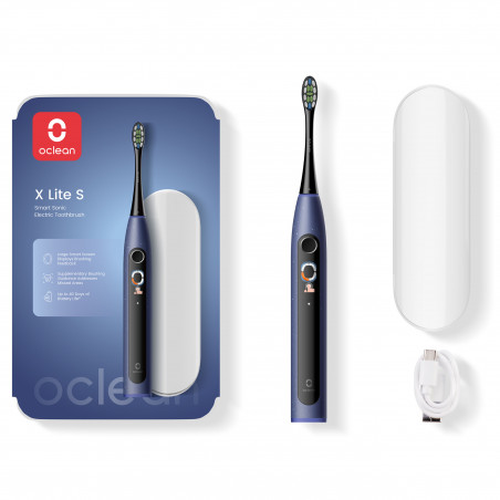 Ηλεκτρική οδοντόβουρτσα Oclean X Lite Set, 72000 στροφές ανά λεπτό, 5 λειτουργίες, Smart, Οθόνη αφής, Αυτονομία έως 40 ημέρες, Αναφορά καθαρισμένων περιοχών, +Θήκη, Σκούρο μπλε