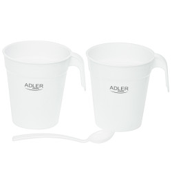 Ηλεκτρικός βραστήρας Adler AD 1381, 900W, 0.5 l, 2 φλιτζάνια και κουτάλα, Επίπεδο θερμαντικό στοιχείο, Προστασία υπερθέρμανσης, Λευκό