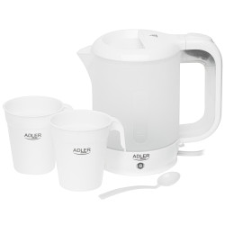 Ηλεκτρικός βραστήρας Adler AD 1381, 900W, 0.5 l, 2 φλιτζάνια και κουτάλα, Επίπεδο θερμαντικό στοιχείο, Προστασία υπερθέρμανσης, Λευκό