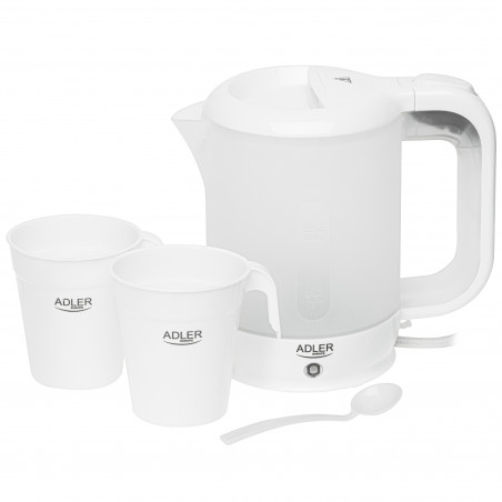Ηλεκτρικός βραστήρας Adler AD 1381, 900W, 0.5 l, 2 φλιτζάνια και κουτάλα, Επίπεδο θερμαντικό στοιχείο, Προστασία υπερθέρμανσης, Λευκό