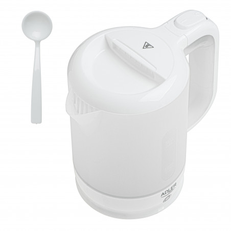 Ηλεκτρικός βραστήρας Adler AD 1381, 900W, 0.5 l, 2 φλιτζάνια και κουτάλα, Επίπεδο θερμαντικό στοιχείο, Προστασία υπερθέρμανσης, Λευκό