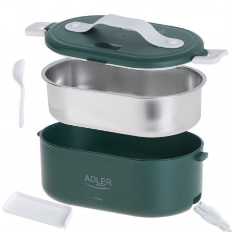 Ηλεκτρικό κουτί φαγητού Adler AD 4522, 45W, 0.8 l, Μέχρι 70C, Δοχείο από ανοξείδωτο ατσάλι, Θερμοσακούλα, Πράσινο