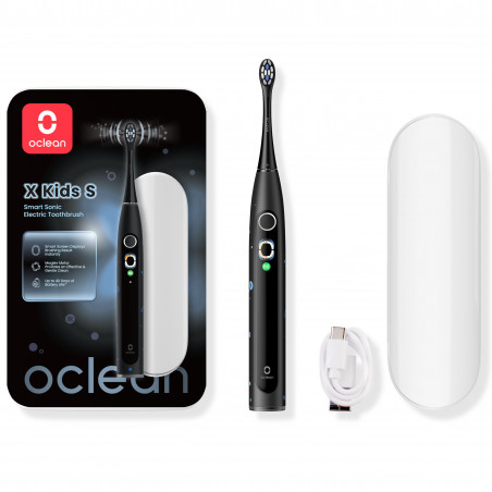 Παιδική ηλεκτρική οδοντόβουρτσα Oclean X Kids Set, 2.5W, 72000 rpm, 5 λειτουργίες, Χρονοδιακόπτης, Αυτονομία έως 40 ημέρες, Oclean OS, Τύπος C, Θήκη, Μαύρο