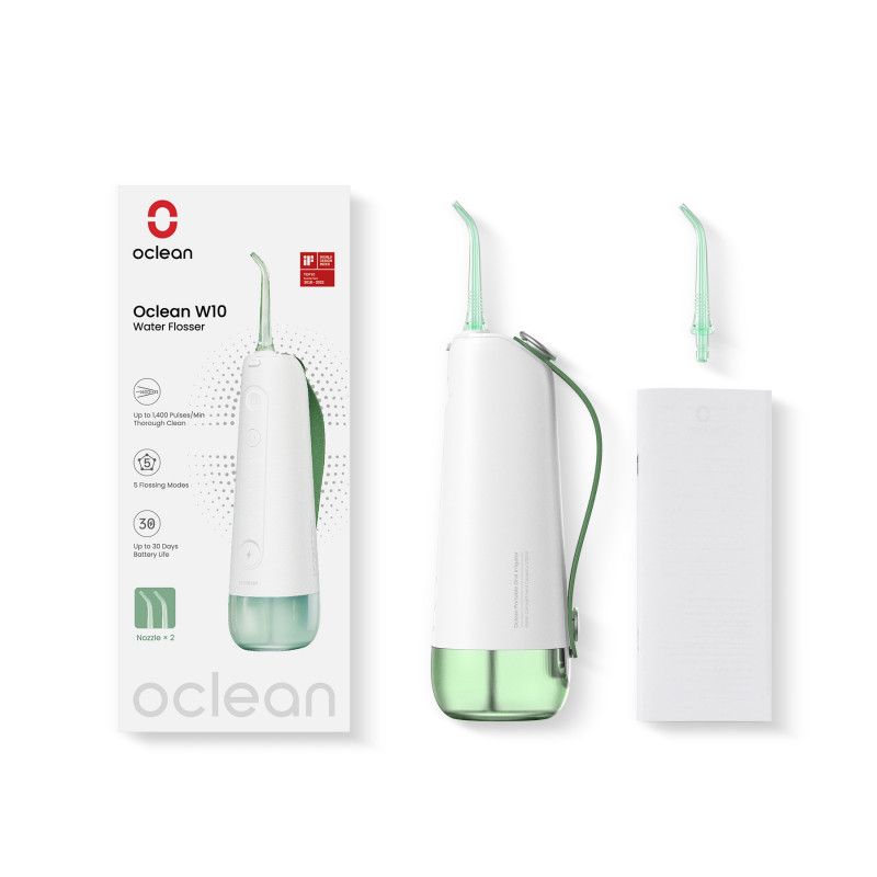 Οδοντιατρικό ντους Oclean W10, 5 λειτουργίες, 2 ακροφύσια, 200 ml, 1400 παλμοί ανά λεπτό, IPX7, USB-C, πράσινο