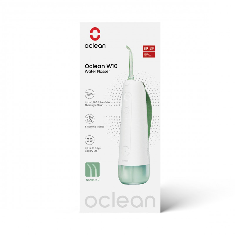 Οδοντιατρικό ντους Oclean W10, 5 λειτουργίες, 2 ακροφύσια, 200 ml, 1400 παλμοί ανά λεπτό, IPX7, USB-C, πράσινο