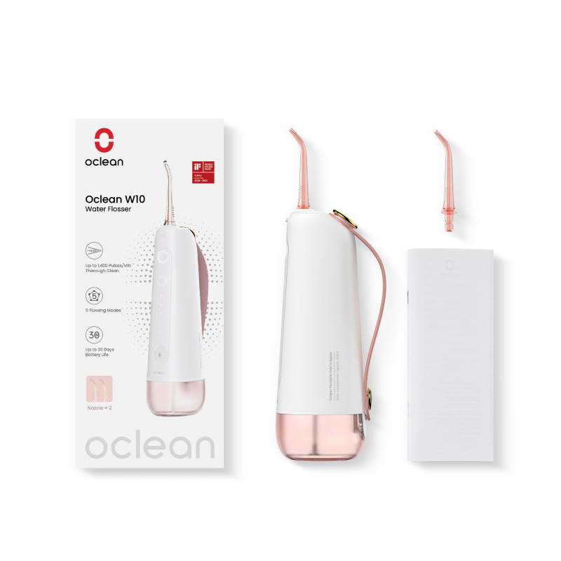 Οδοντιατρικό ντους Oclean W10, 5 λειτουργίες, 2 ακροφύσια, 200 ml, 1400 παλμοί ανά λεπτό, IPX7, USB-C, ροζ