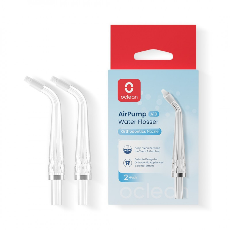 Σετ 2 ορθοδοντικών ακροφυσίων Oclean N21 Nozzle, Συμβατό με AirPump A10, Βαθύς καθαρισμός, Διαφανές