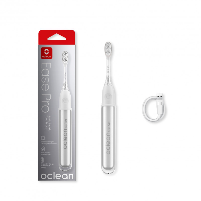 Ηλεκτρική οδοντόβουρτσα Oclean X Ease Pro, 2.5W, 72000 στροφές ανά λεπτό, 5 λειτουργίες, χρονοδιακόπτης, αυτονομία 90 ημερών, Type-C, 45 dB, Ασημί