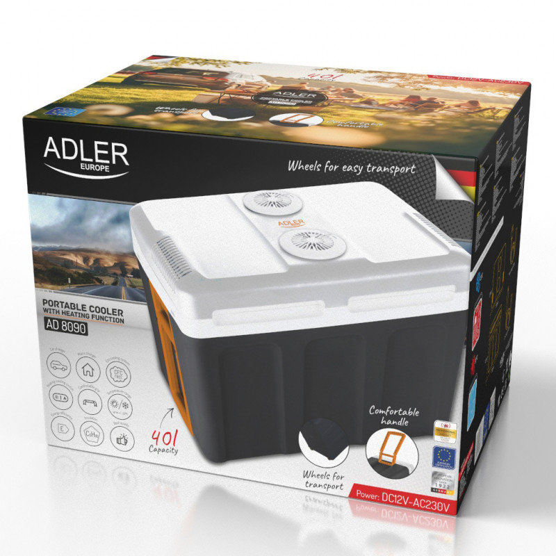 Τσάντα ψυγείου Adler AD 8090, 40 l, 58 W, 12/220/240V, Κλιματική κλάση N, Ειδική μόνωση C5H10, Γκρι