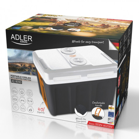 Τσάντα ψυγείου Adler AD 8090, 40 l, 58 W, 12/220/240V, Κλιματική κλάση N, Ειδική μόνωση C5H10, Γκρι