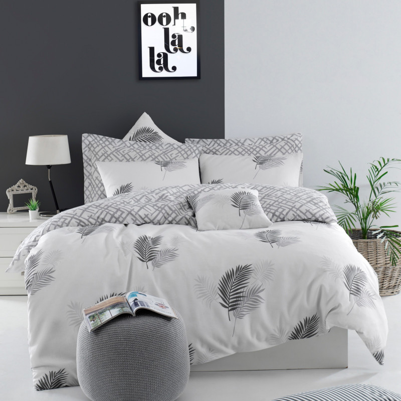 Σετ κλινοσκεπασμάτων Eponj Home 143EPJ4809, 65% βαμβάκι, 35% πολυεστέρας, 3 τεμάχια, Κουβέρτα 200x220 cm, 2 μαξιλαροθήκες 50x70 cm, Γκρι/λευκό