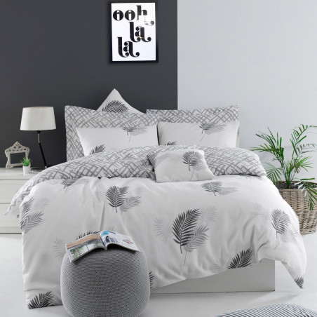 Σετ κλινοσκεπασμάτων Eponj Home 143EPJ4809, 65% βαμβάκι, 35% πολυεστέρας, 3 τεμάχια, Κουβέρτα 200x220 cm, 2 μαξιλαροθήκες 50x70 cm, Γκρι/λευκό