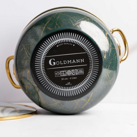 Κατσαρόλα Goldmann GM 8017-20G, 4l, 20x13 cm, Εμαγιέ, Επαγωγή, Γυάλινο καπάκι, Σμαραγδένιο πράσινο