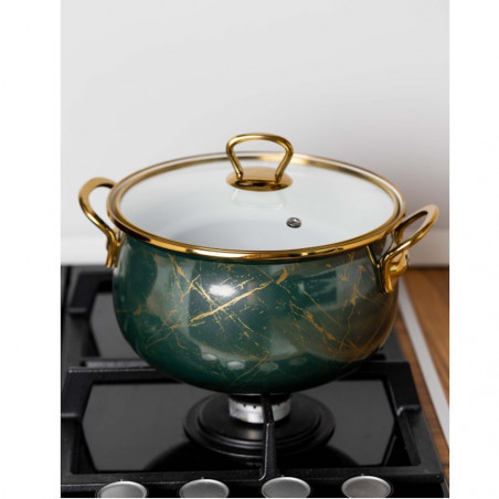 Κουζίνα Goldmann GM 8017-22G, 5l, 22x14 cm, Εμαγιέ, Επαγωγή, Γυάλινο καπάκι, Σμαραγδένιο πράσινο