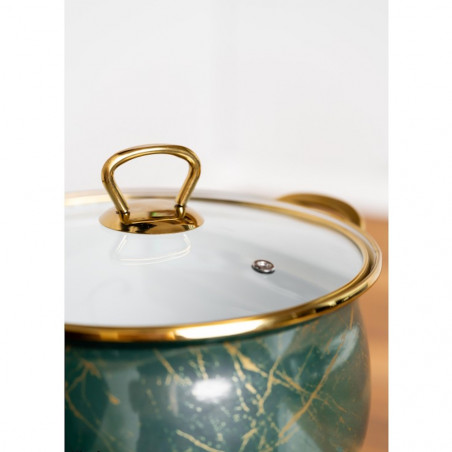 Κουζίνα Goldmann GM 8017-22G, 5l, 22x14 cm, Εμαγιέ, Επαγωγή, Γυάλινο καπάκι, Σμαραγδένιο πράσινο