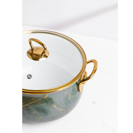 Κουζίνα Goldmann GM 8017-22G, 5l, 22x14 cm, Εμαγιέ, Επαγωγή, Γυάλινο καπάκι, Σμαραγδένιο πράσινο