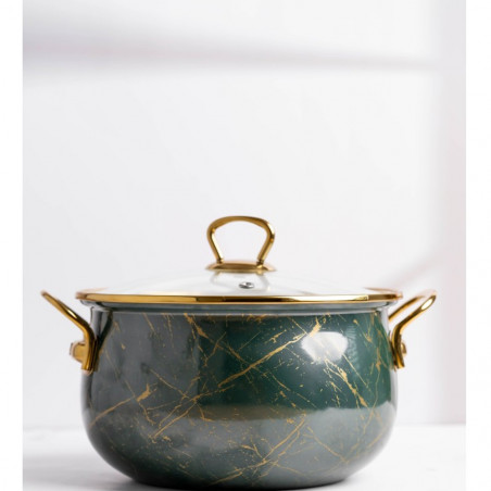 Κατσαρόλα Goldmann GM 8017-26G, 8.5l, 26x16 cm, Εμαγιέ, Επαγωγή, Γυάλινο καπάκι, Σμαραγδένιο πράσινο