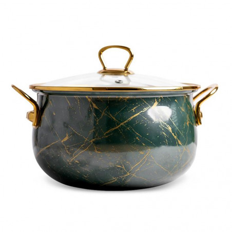 Κουζίνα Goldmann GM 8017-22G, 5l, 22x14 cm, Εμαγιέ, Επαγωγή, Γυάλινο καπάκι, Σμαραγδένιο πράσινο