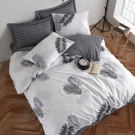 Σετ κλινοσκεπασμάτων EnLora Home 162ELR1703, 80% βαμβάκι, 20% πολυεστέρας, 4 τεμάχια, κάλυμμα 200x220 cm, σεντόνι 220x240 cm, καλύμματα 50x70 cm, λευκό/γκρι