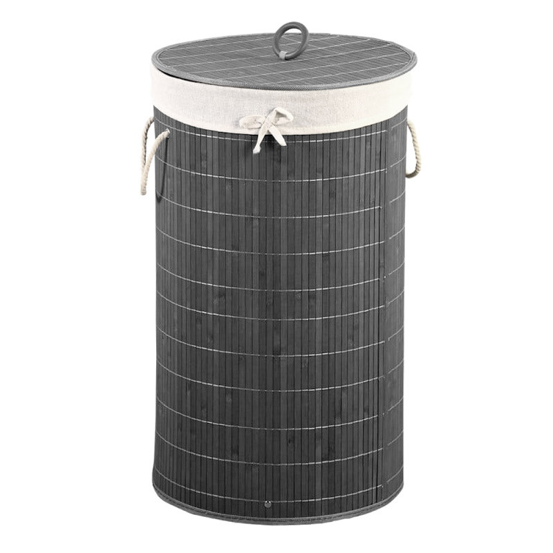 Καλάθι ρούχων Kesper 19573, 57 l, 60x35 cm, Άνετα χερούλια, Πολυεστέρας, Μπαμπού, Γκρι