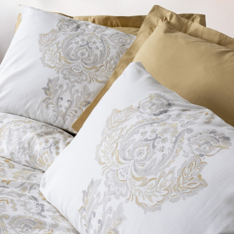 Σετ κλινοσκεπασμάτων Cotton Box 129CTN4458, 100% βαμβάκι, 4 τεμάχια, Παπλωματοθήκη 200x220 cm, Σεντόνι 240x260 cm, μαξιλαροθήκη 50x70 cm, γκρι/μουστάρδα