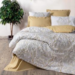 Σετ κλινοσκεπασμάτων Cotton Box 129CTN4458, 100% βαμβάκι, 4 τεμάχια, Παπλωματοθήκη 200x220 cm, Σεντόνι 240x260 cm, μαξιλαροθήκη 50x70 cm, γκρι/μουστάρδα