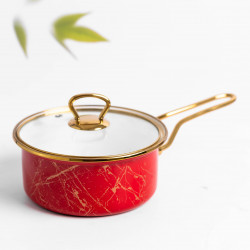 Κατσαρόλα με γυάλινο καπάκι Goldmann GM 4521-18R, 18x9 cm, 2L, Enamel, Induction, Red/Old Gold