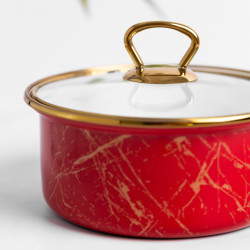 Κατσαρόλα με γυάλινο καπάκι Goldmann GM 4521-18R, 18x9 cm, 2L, Enamel, Induction, Red/Old Gold