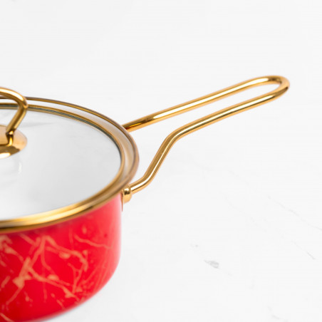 Κατσαρόλα με γυάλινο καπάκι Goldmann GM 4521-18R, 18x9 cm, 2L, Enamel, Induction, Red/Old Gold