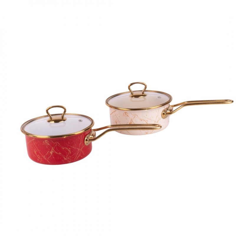 Κατσαρόλα με γυάλινο καπάκι Goldmann GM 4521-18R, 18x9 cm, 2L, Enamel, Induction, Red/Old Gold