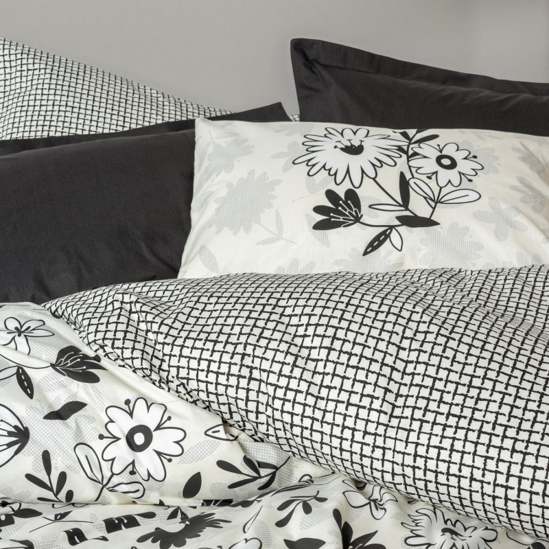Σετ κλινοσκεπασμάτων Cotton Box 129CTN4831, 100% βαμβάκι, 4 τεμάχια, κάλυμμα 200x220 cm, σεντόνι 240x260 cm, μαξιλαροθήκη 50x70 cm, λευκό/μαύρο