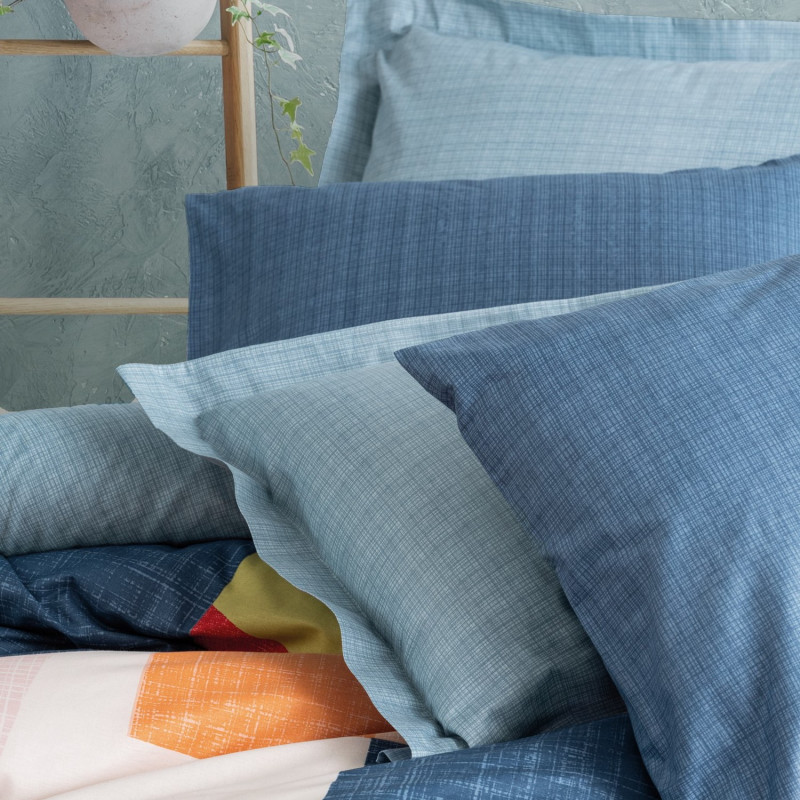 Σετ κλινοσκεπασμάτων Cotton Box 129CTN4405, 100% βαμβάκι, 4 τεμάχια, κάλυμμα 200x220 cm, σεντόνι 240x260 cm, κάλυμμα 50x70 cm, μπλε/πορτοκαλί