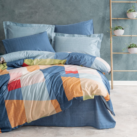 Σετ κλινοσκεπασμάτων Cotton Box 129CTN4405, 100% βαμβάκι, 4 τεμάχια, κάλυμμα 200x220 cm, σεντόνι 240x260 cm, κάλυμμα 50x70 cm, μπλε/πορτοκαλί