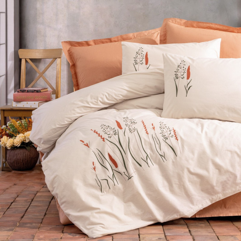 Σετ κλινοσκεπασμάτων Cotton Box 129CTN4428, 100% βαμβάκι, 6 τεμάχια, κάλυμμα 200x220 cm, σεντόνι 240x260 cm, κάλυμμα 50x70 cm, εκρού/πορτοκαλί