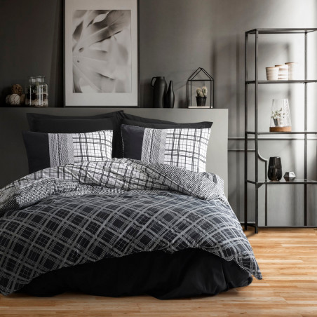 Σετ κρεβατοκάμαρας Cotton Box 129CTN2580, 100% βαμβάκι, 3 τεμάχια, Κουβέρτα 160x220 cm, Σεντόνι 160x240 cm, Κάλυμμα 50x70 cm, Μαύρο/γκρι