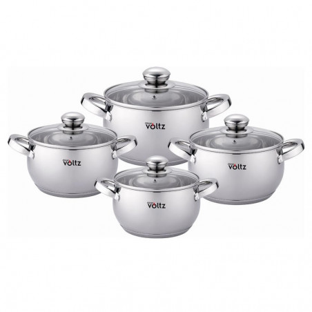 Σετ κατσαρόλας Oliver Voltz OV51210G8B, 8 τεμαχίων, πολυστρωματικός πυθμένας, επαγωγής, ανοξείδωτο ατσάλι, ασημί