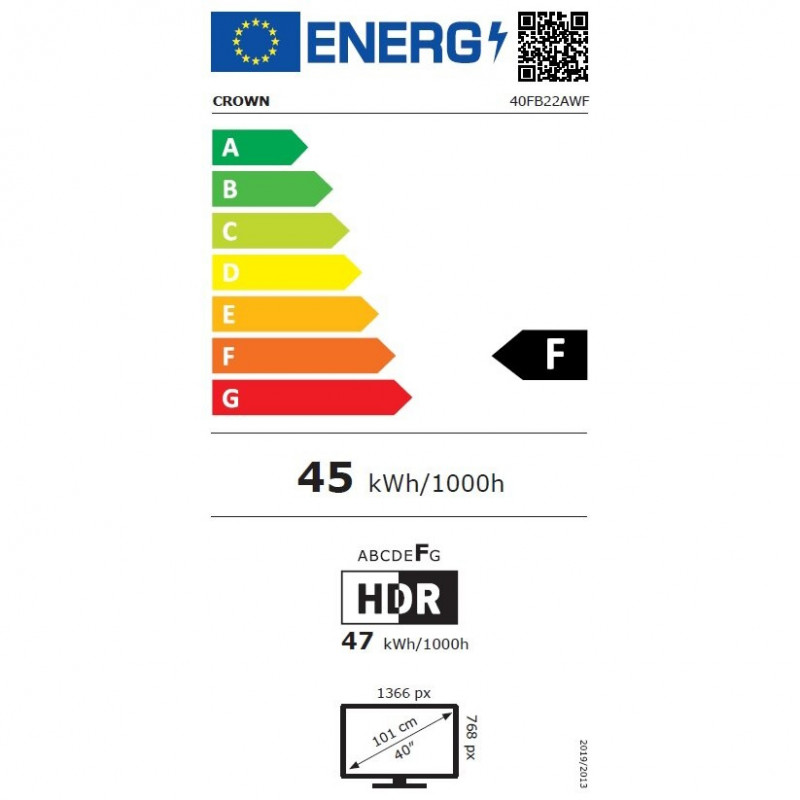 TV Crown 40FB22AWF, 40", 101 cm, FULL HD 1920x1080, Class F, Android, Wi-Fi, Smart TV, Μαύρο