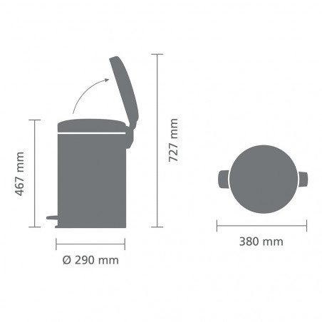 Κάδος με πεντάλ Brabantia NewIcon 649047, 20 l, Ομαλό κλείσιμο, Αντιολισθητική βάση, Μεταλλικός εσωτερικός κάδος, Λευκό