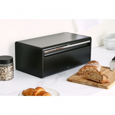 Κουτί ψωμιού Brabantia Fall Front 107836, 18 l, 46.5x25 cm, επίτοιχο, χωρίς δακτυλικά αποτυπώματα, μαύρο