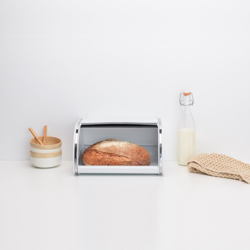 Κουτί ψωμιού Brabantia Roll Top 1003254, 11 l, 31,6x26,5 cm, Ειδική δομή, Λευκό/Inox