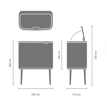 Κάδος Brabantia Bo Touch 651113, 11+23 l, Ομαλό και αθόρυβο άνοιγμα, Μεγάλο άνοιγμα, Γκρι