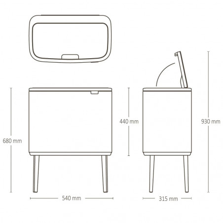 Brabantia Bo Touch 1005547, 11+23 l, Ομαλός και αθόρυβος βρασμός, άνοιγμα Golam, Μπεζ