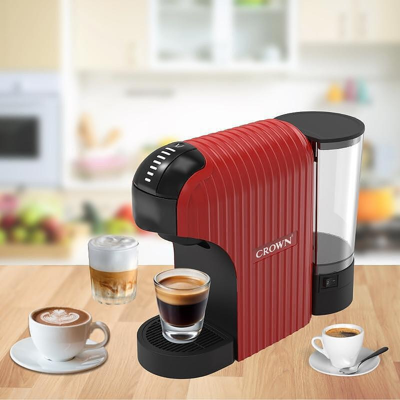 Μηχανή εσπρέσο 7σε1 Crown CCM-1532R, 20 bar, 0,9 l, 7 προσαρμογείς, ενδείξεις LED, έλεγχος μήκους καφέ, κόκκινο/μαύρο