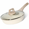 Τηγάνι Just Perfecto JL-41, 24 cm, Γυάλινο καπάκι, Μαρμάρινη επίστρωση, Χωρίς PFAS, Επαγωγή, Μπεζ