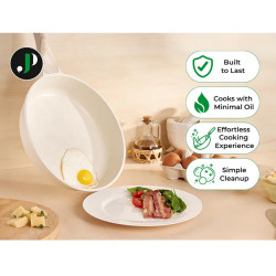 Τηγάνι Just Perfecto JL-41, 24 cm, Γυάλινο καπάκι, Μαρμάρινη επίστρωση, Χωρίς PFAS, Επαγωγή, Μπεζ