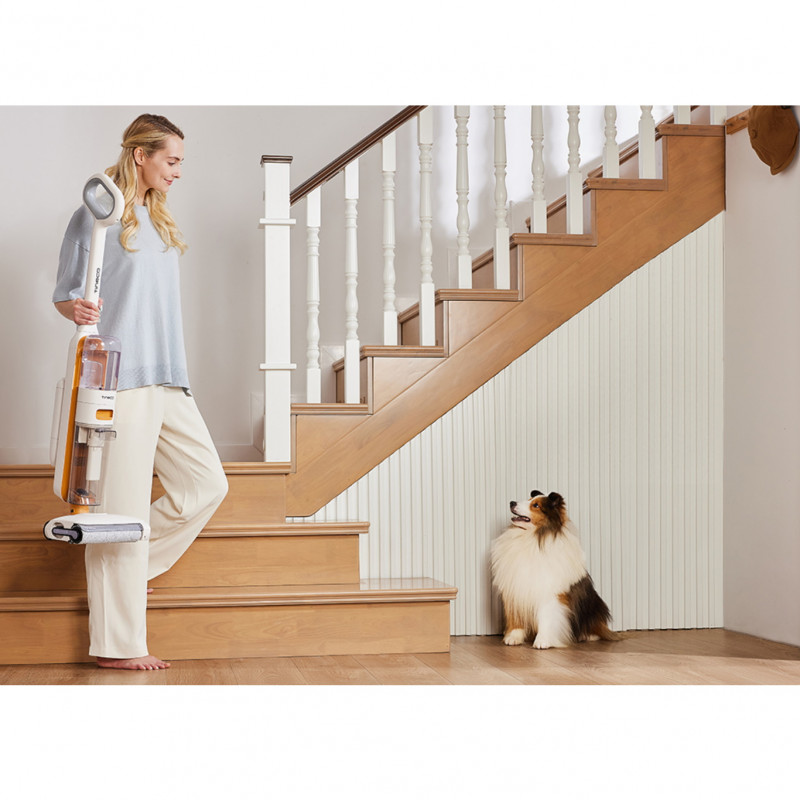Κάθετη ηλεκτρική σκούπα Tineco iFloor Y2 Plus, 6500 Pa, Wi-Fi, 0,8 l βρώμικο/1 l καθαρό, LED, αυτοκαθαρισμός, 70m2, ενδείξεις, λευκό/πορτοκαλί