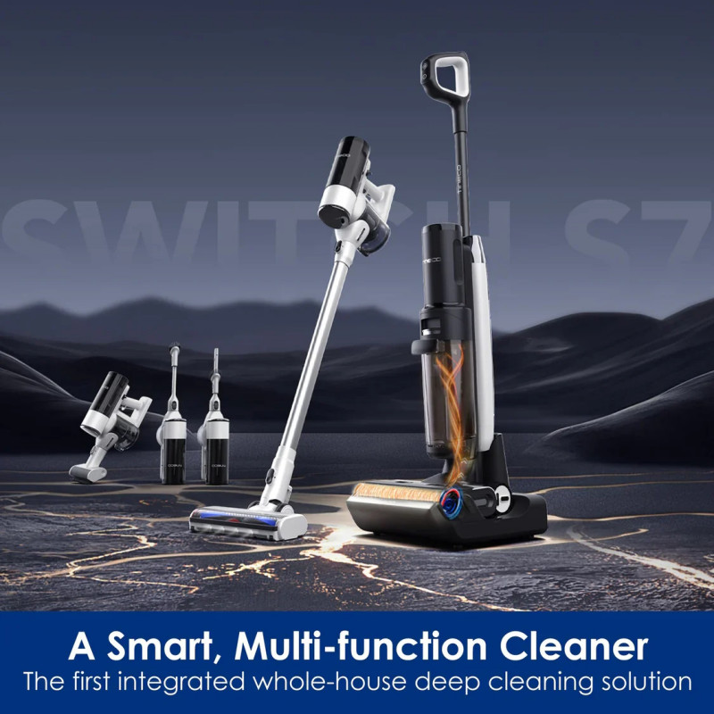 Tineco Floor One Switch S7 Pet Upright Vacuum Cleaner and Squeegee 2in1, 230W, 0.72L dirty/0.85L clean/0.6L dust, Αυτονομία έως 65 λεπτά, 4 λειτουργίες, σύστημα αυτοκαθαρισμού FlashDry, Λευκό/Μαύρο