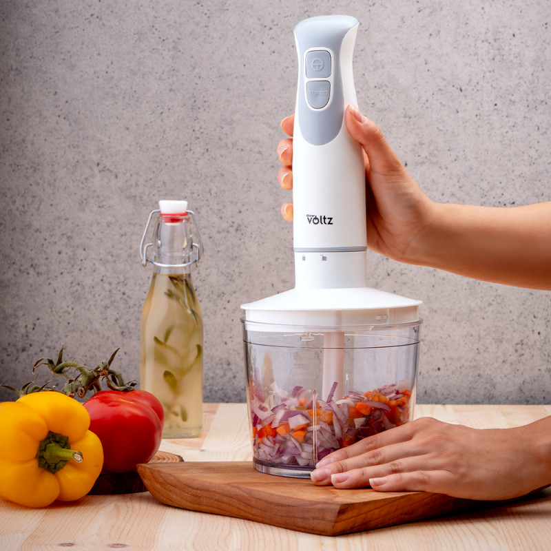 Μπλέντερ, τεμαχιστής και μίξερ 3 σε 1 Oliver Voltz OV51112NSC, 600W, 700 ml, 2 ταχύτητες, λεπίδα από ανοξείδωτο ατσάλι και εξάρτημα ανάδευσης, Λευκό