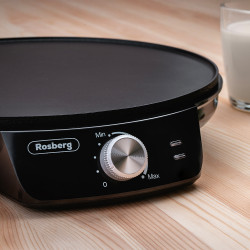 Κρεπιέρα Rosberg R51323A, 1200W, Περιλαμβάνει ξύλινη σπάτουλα και ξύλινο εργαλείο, 30 εκ., Ρυθμιζόμενος θερμοστάτης, Μαύρο